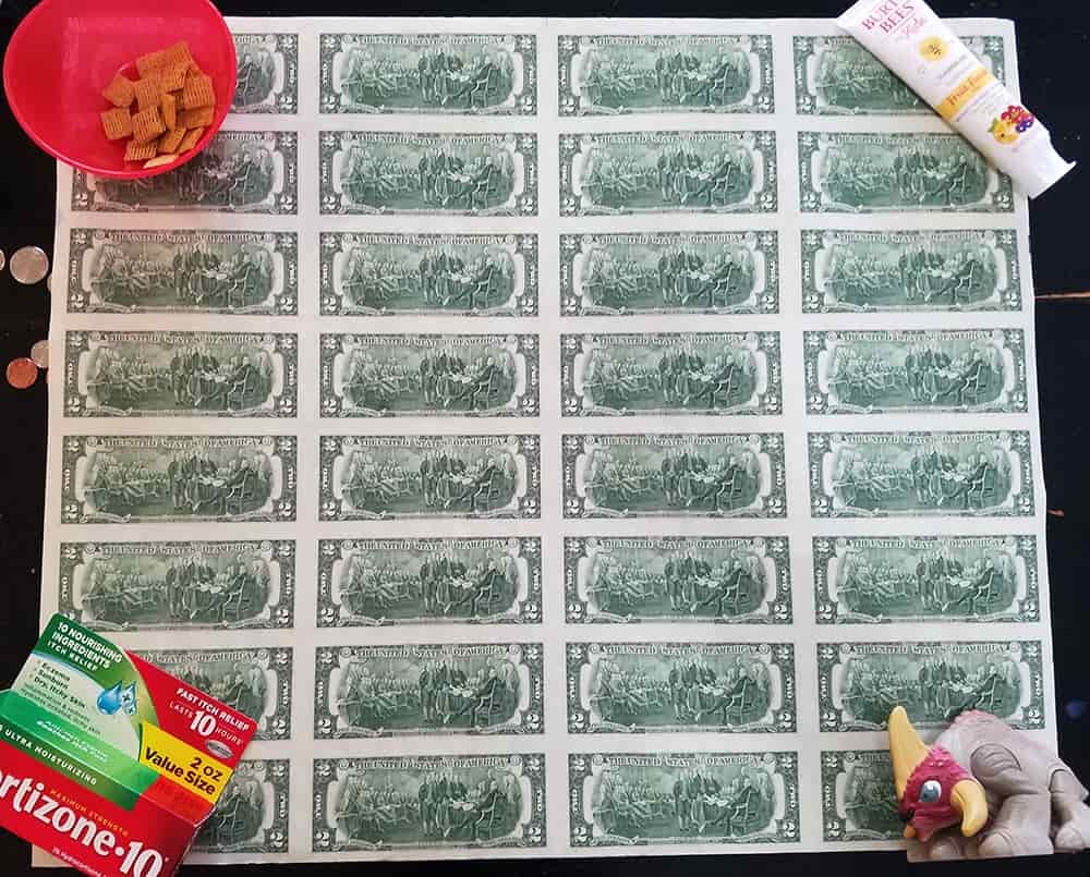$2 bill uncut sheet - back