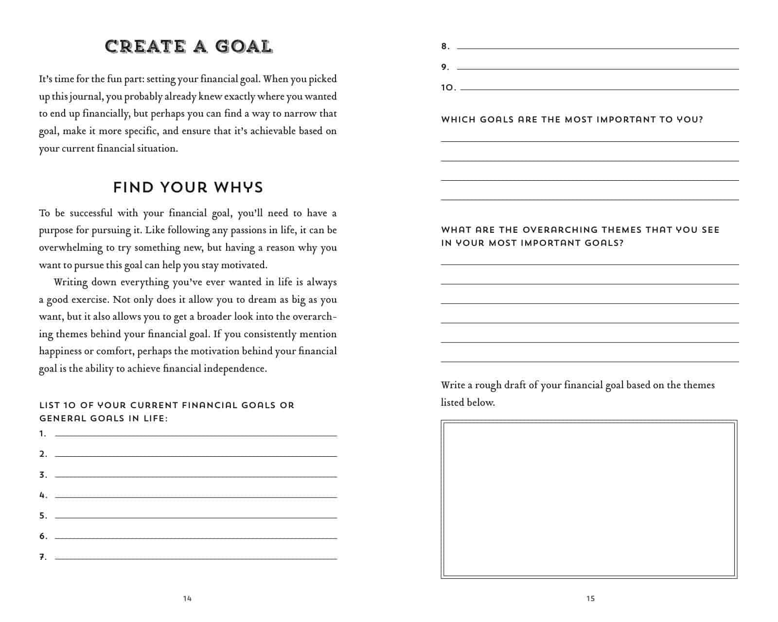financial journal - create a goal