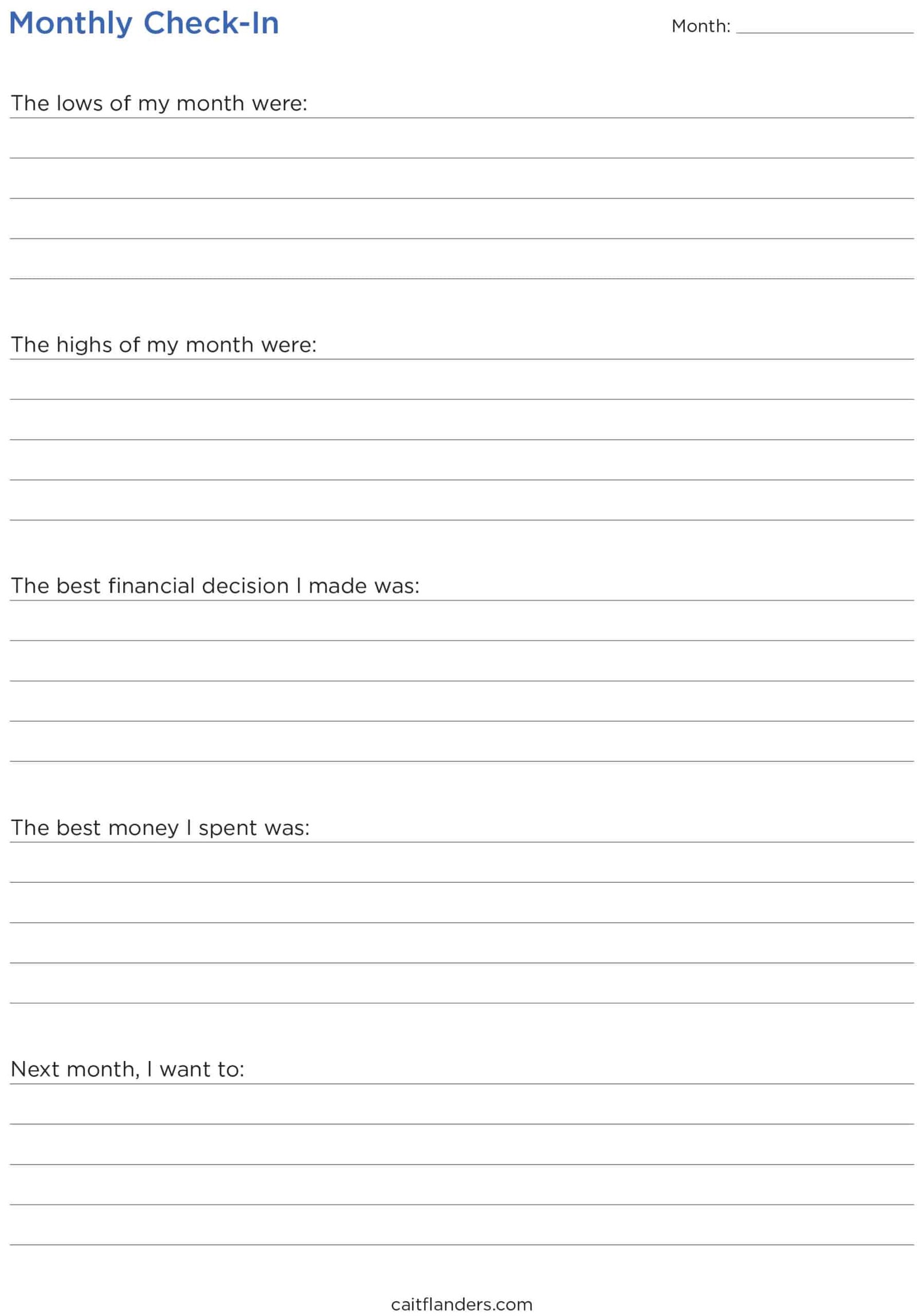 monthly check-in template