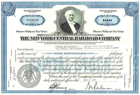new york central railroad company stock certificate