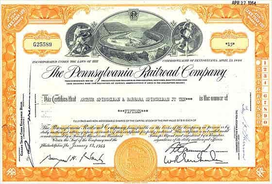 pennsylvania railroad company stock certificate