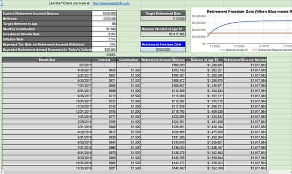 retirement free spreadsheet
