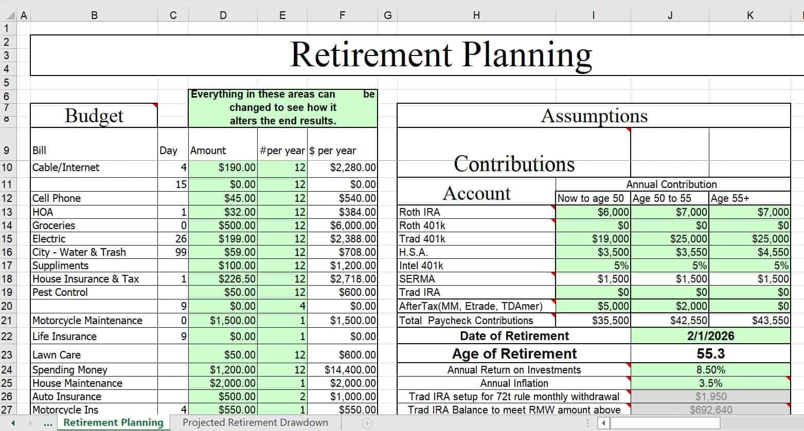retirement planning spreadsheet